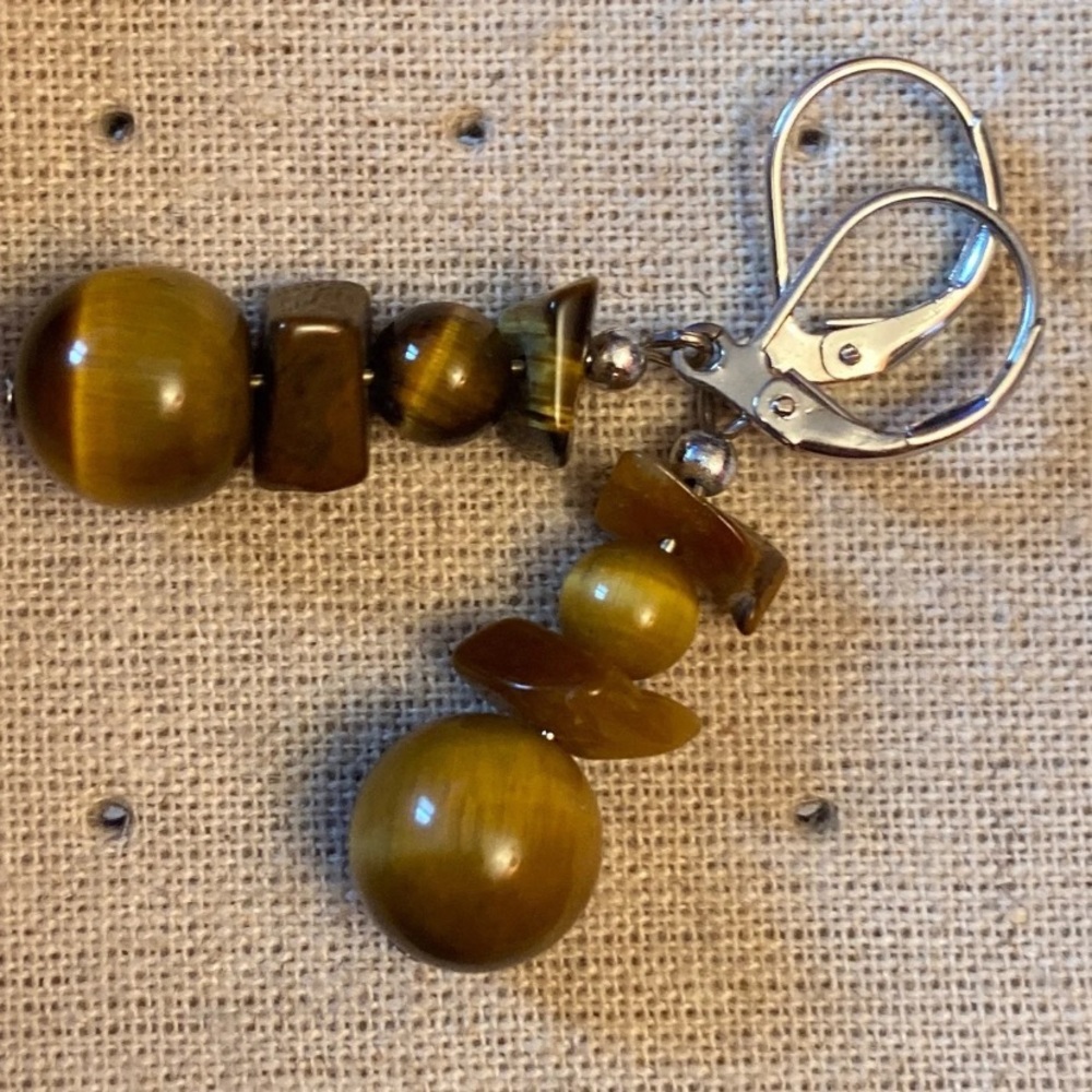 Tigers Eye Cats Eye Dangle Earrings - Picture 8 of 8